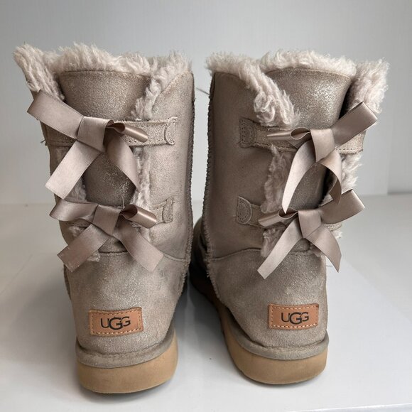 UGG Boot Women 12 Bailey Bow Shimmer Sheepskin Classic Shearling Party Core Go - Picture 5 of 16